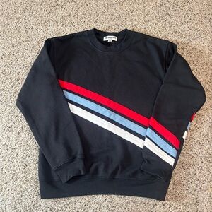 Sub_Urban Riot Black Crewneck with Red, Blue, and White Stripes from Evereve